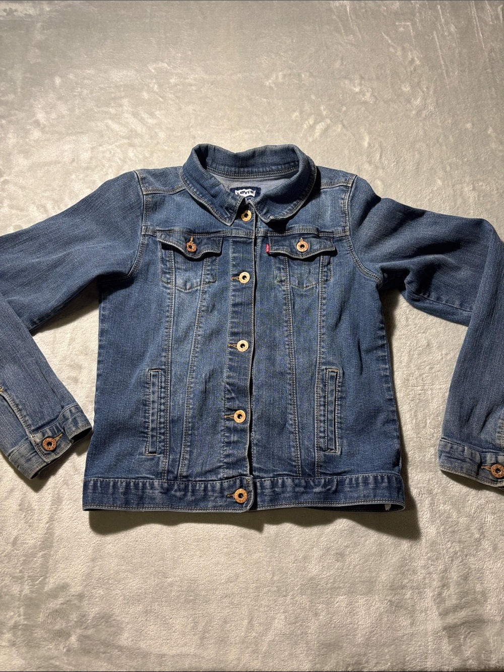 Levi’s Girls XL 13-15 Denim‎ Trucker Jacket Blue Stretch Jean Jacket